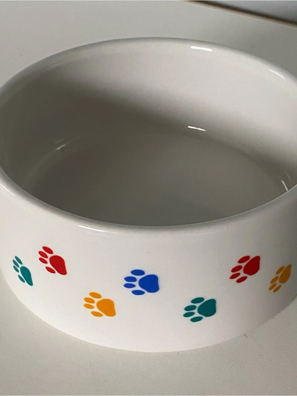 Spot Brand Dog Bowl White With Colorful Paw Prints Ceramic Pet 5” Cat Dish EUC